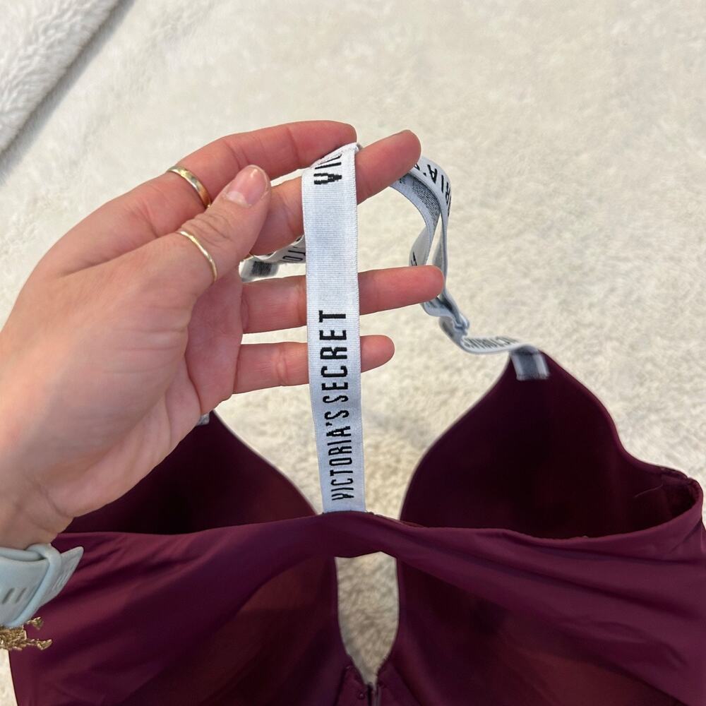 Victoria Secret Womens Burgundy Razerback Bra Sz 36DDD Lightly Lined Casual Sexy - Picture 3 of 5